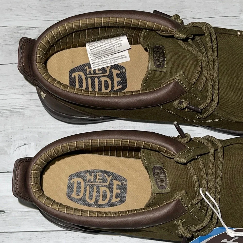 Hey Dude Wally Mid Gripr Vin Classic Mens Dark Olive Mole Brown Boots Sz 11 NEW
